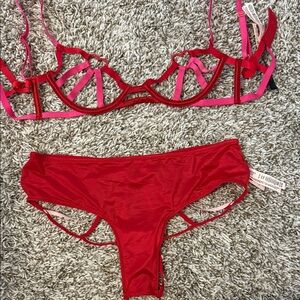Victoria's Secret Red and Pink Bra Set